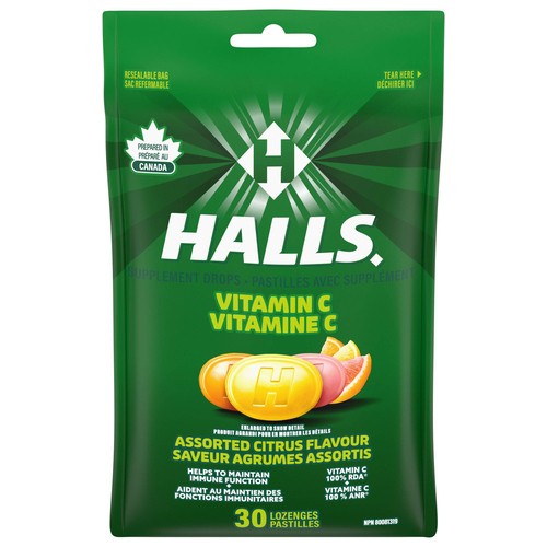 Halls Supplement Drops Vitamin C Assorted Citrus 30 Lozenges