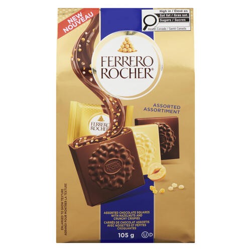 Ferrero Rocher Assorted Chocolate Squares with Hazelnuts and Crunchy Crispies 105 g