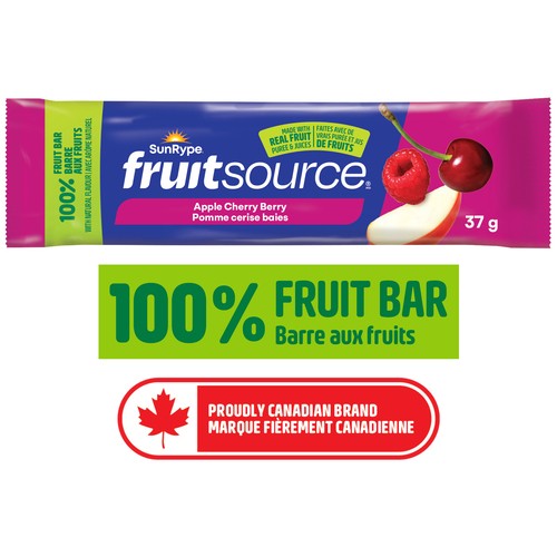 SunRype Fruitsource 100% Fruit Bar Apple Cherry Berry 37 g