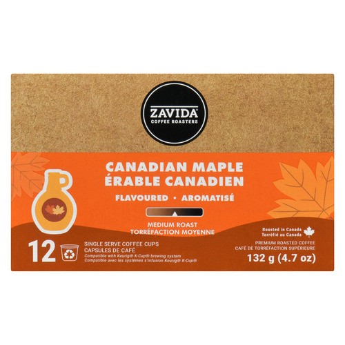 Zavida Coffee Pods Medium Roast Canadian Maple 12 Single Serve 132 g