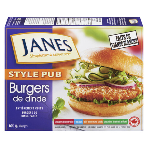 Janes Pub Style Fully Cooked Frozen Turkey Burger 600 g