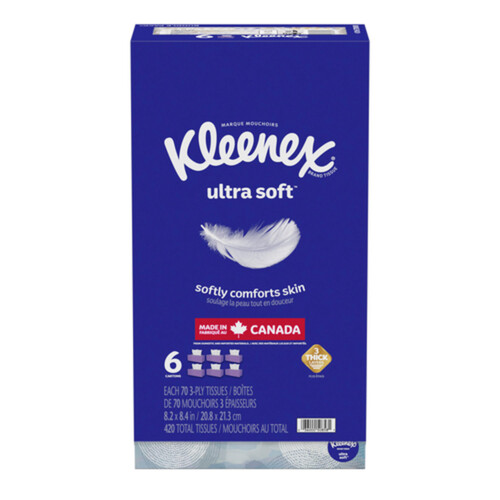 Kleenex Ultra Soft Facial Tissues 6 x 70 sheets 3-Ply