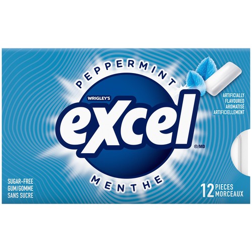 Excel Sugar Free Chewing Gum Peppermint Flavoured Pack of 12 Pieces 1 EA