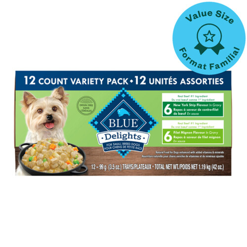 Blue Buffalo Delights Wet Dog Food Filet Mignon & New York Strip Variety Pack 1.19 kg