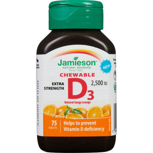 Jamieson Vitamins D3 2500 IU Chewable Tablet Orange 75 Count