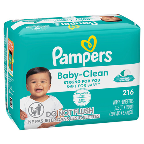 Pampers Baby Wipes Fragrance-Free Pop-Top 216 Count