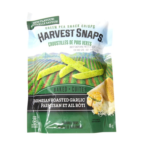 Harvest Snaps Gluten-Free Green Pea Snack Crisps Parmesan Roasted Garlic 85 g