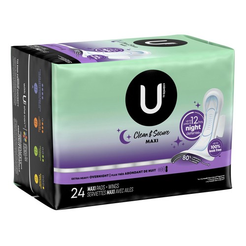U by Kotex Clean & Secure Overnight Maxi Pads Wings Extra Heavy  24 Count