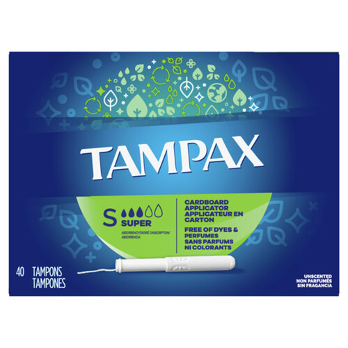 Tampax Cardboard Applicator Tampons Super Absorbency Unscented 40 Count