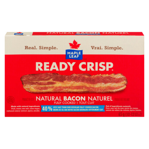 Maple Leaf Ready Crisp Less Salt Natural Bacon Slices Fully Cooked 65 g