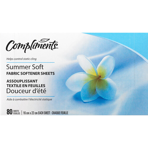 Compliments Fabric Softener Sheets Summer Soft 80 Sheets
