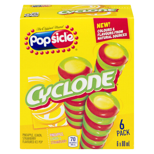 Popsicle Cyclone Water Ice Pineapple Lemon Strawberry Frozen Treat 6 x 80 ml Per Pack