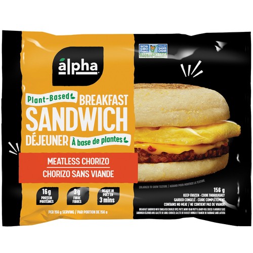 Alpha Foods breakfast meatless chorizo Sandwich 156 g (frozen)