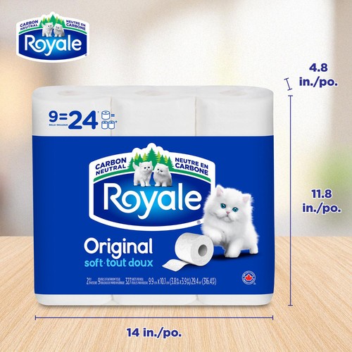 Royale Toilet Paper 2-Ply 9 Regular Rolls x 327 Sheets