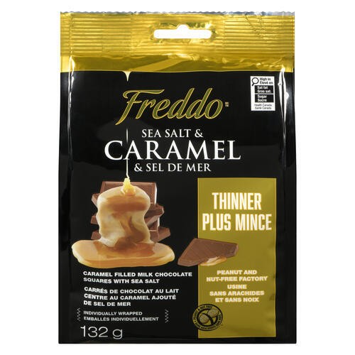 Freddo Caramel Filled Milk Chocolate Squares with Sea Salt & Caramel Thinner 132 g