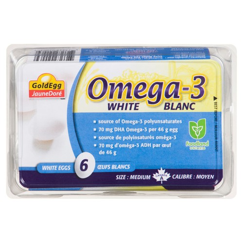 Gold Egg Omega 3 White Eggs Grade A Medium 6 Count
