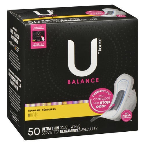 U by Kotex Balance Ultra Thin Pads Regular With Wings 50 Count
