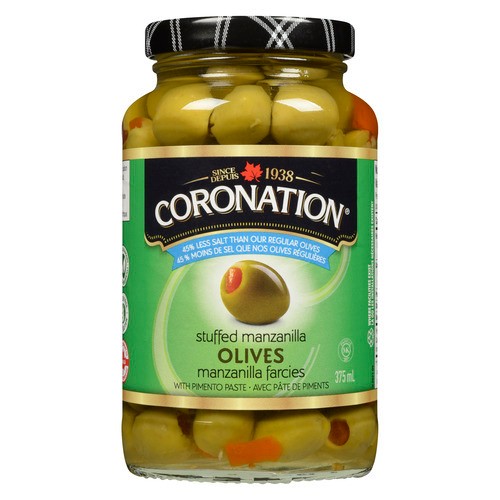Coronation Olives Stuffed Manzanilla Reduce In Salt 375 ml