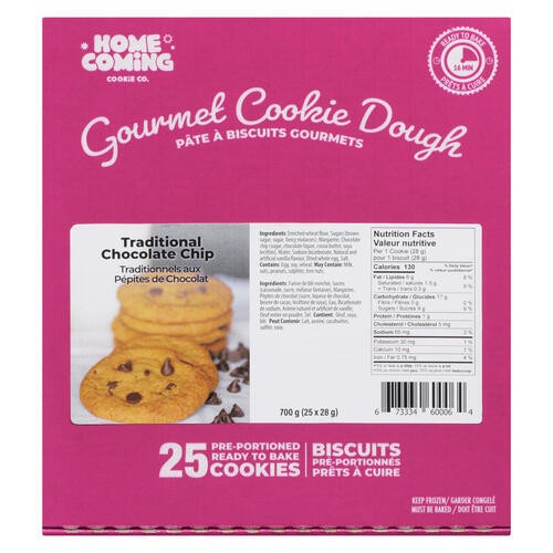 Homecoming Cookie Frozen Gourmet Cookie Dough Traditional Chocolate Chip 700 g