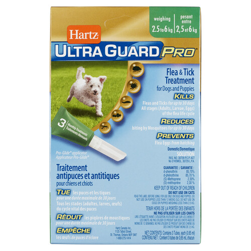 Hartz UltraGuard Pro Flea & Tick Treatment -2.5 to 6 kg Dogs 3 x 0.65 ml