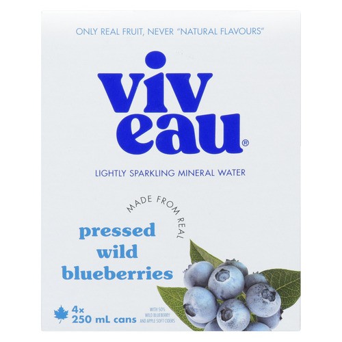 Viveau Sparkling Water Ready To Drink Blueberry 4 x 250 ml (cans)