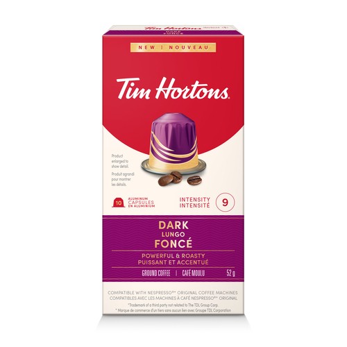 Tim Hortons Nespresso Compatible Espresso Capsules Dark Lungo 10 Capsules
