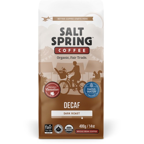 Salt Spring Organic Whole Bean Dark Roast Coffee Decaf  400 g