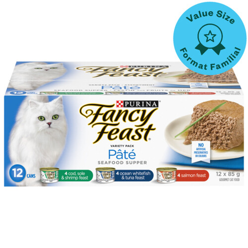 Fancy Feast Wet Cat Food Pâté Seafood Supper Variety Pack 12 x 85 g