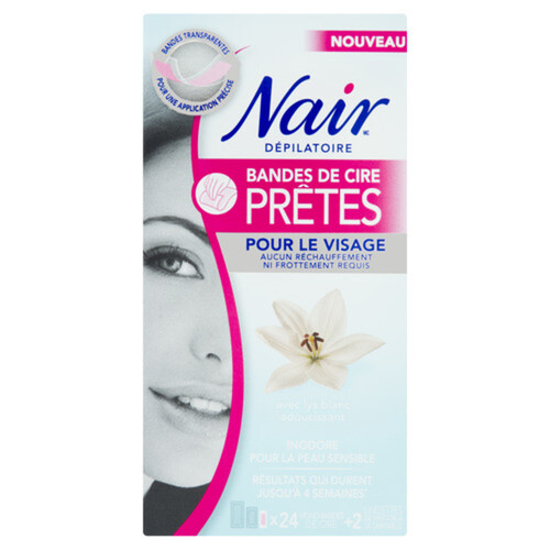 Nair Wax-Ready Face Strips Soothing White Lily Unscented 24 Wax Strips