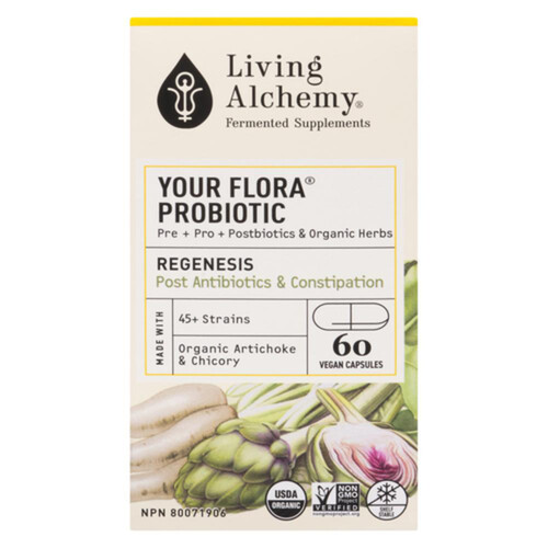 Living Alchemy Organic Your Flora Probiotic Regenesis Vegan Capsules 60 Count