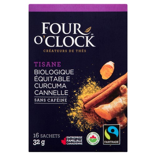 Four O'Clock Organic Herbal Tea Turmeric Cinnamon 16 Tea Bags
