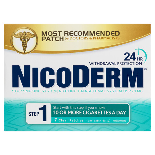 Nicoderm Step 1 Anti-Smoking Aid 21 mg 7 Clear Patches 