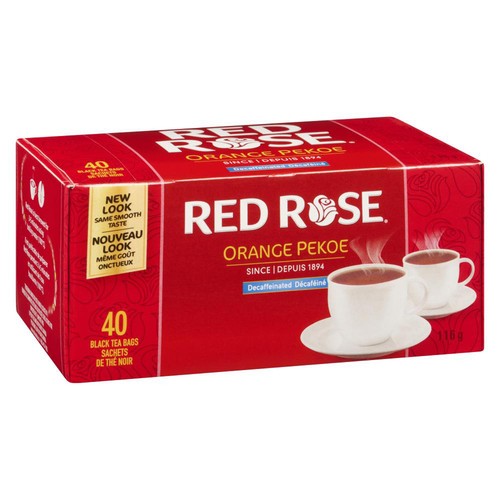 Red Rose Black Tea Orange Pekoe Decaffeinated 40 Tea Bags