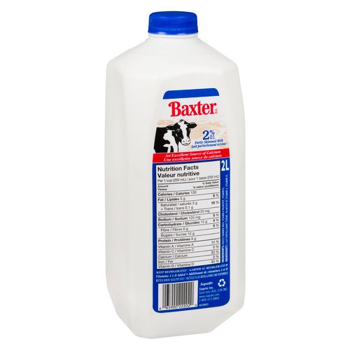 Baxter 2% Milk Partly Skimmed 2 L