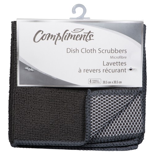 Compliments Micro Fibre Dish Cloth Charcoal Scrubbers Red 4 EA