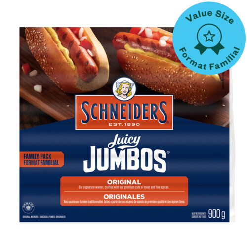 Schneiders Juicy Jumbos Hot Dogs Original Family Pack 900 g