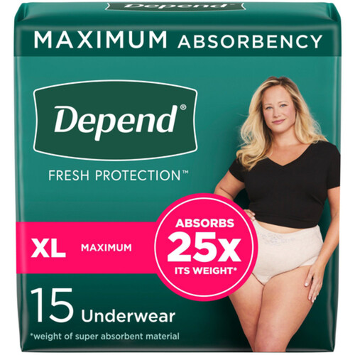 Depend Women Underwear Maximum Absorbency XL 15 Count