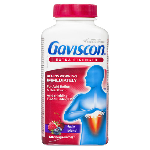 Gaviscon Antacid Extra Strength Acid Reflux & Heart Burn Chewable Fruit Blend 60 EA