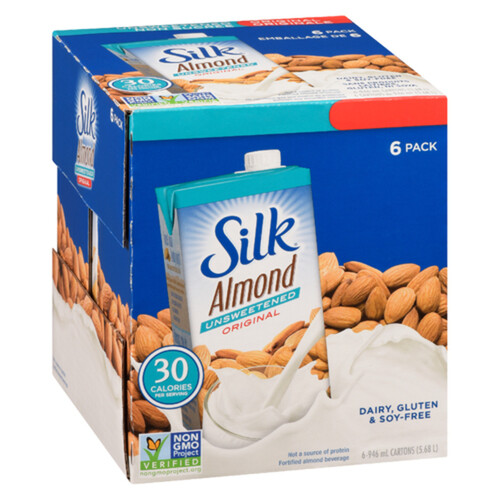 Silk Almond Unsweetened Beverage 6 x 946 ml