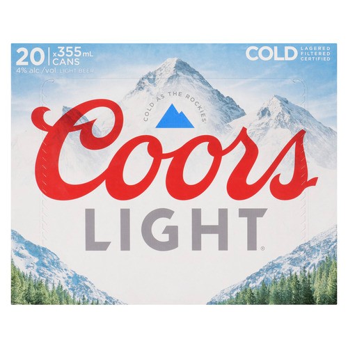 Coors Light Beer 4% Alcohol 20 x 355 ml (cans)