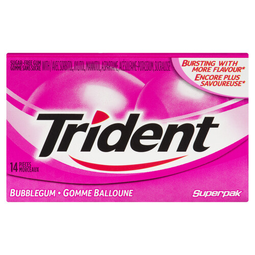 Trident Sugar Free Gum Bubblegum 14 Pieces