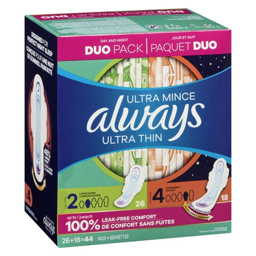 Always Ultra Thin Pads Day & Night Size 2 With Wings  44 Count 