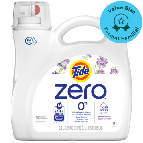 Tide Liquid Zero Laundry Detergent Soft Lavender Value Size 3.4 L