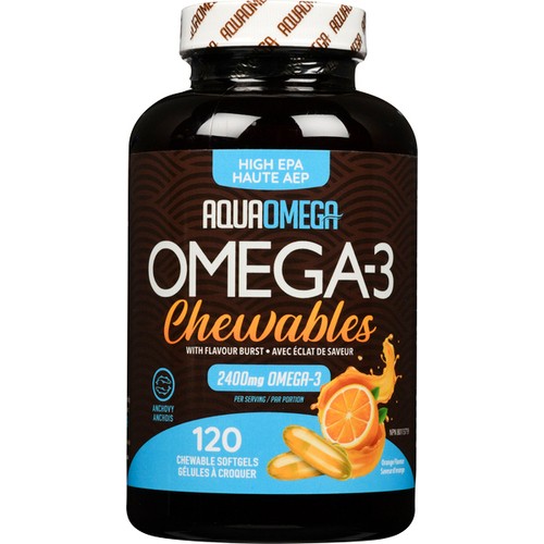AquaOmega High EPA Omega-3 Chewable Softgels Orange Flavour 120 Count