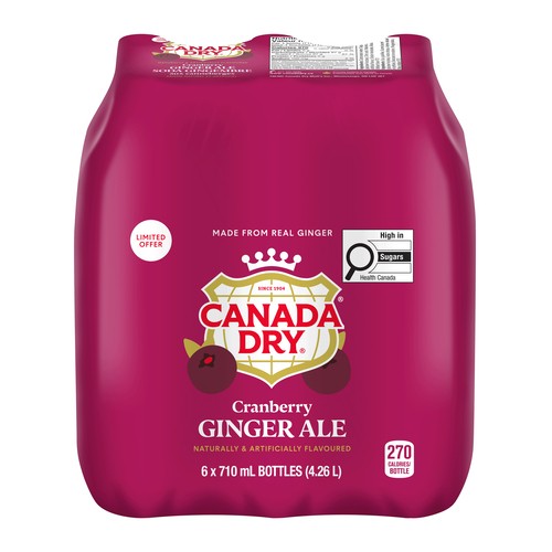Canada Dry-AO Ginger Ale Soft Drink Cranberry 6 x 710 ml (bottles)