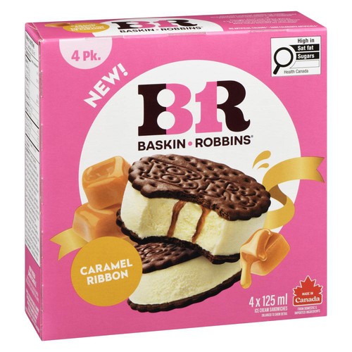 Baskin Robbins Ice Cream Sandwiches Caramel Ribbon 4 x 125 ml