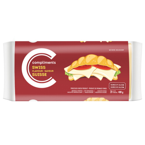 Compliments Sliced Cheese Swiss 20 Slices 400 g