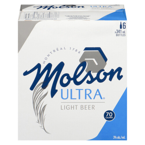 Molson Ultra Beer 3% Alcohol 6 x 341 ml (bottles)