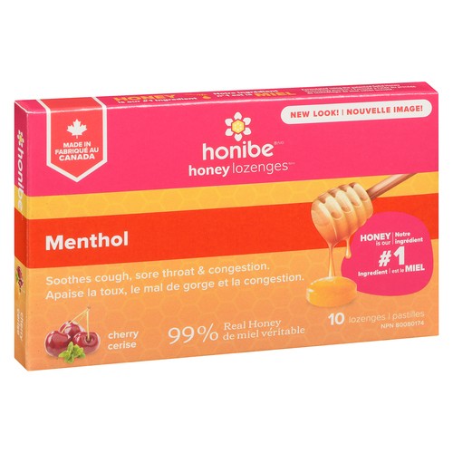 Honibe Honey Lozenges Menthol Cherry 10 Count