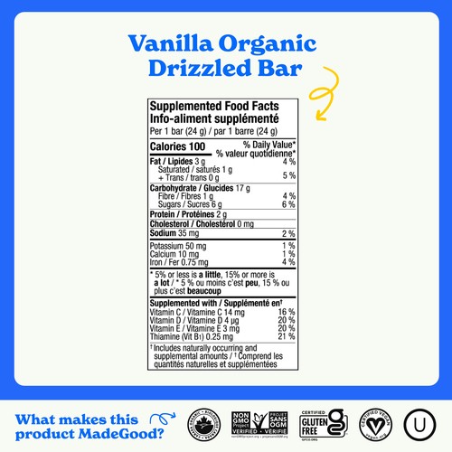 MadeGood Drizzled Granola Bars Vanilla Chocolate 5 x 24 g